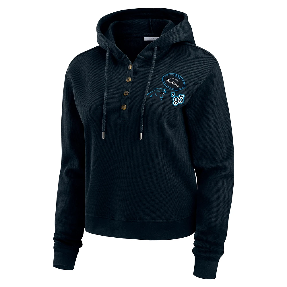 Women's WEAR by Erin Andrews  Black Carolina Panthers Plus Waffle Hoodie Pullover Top