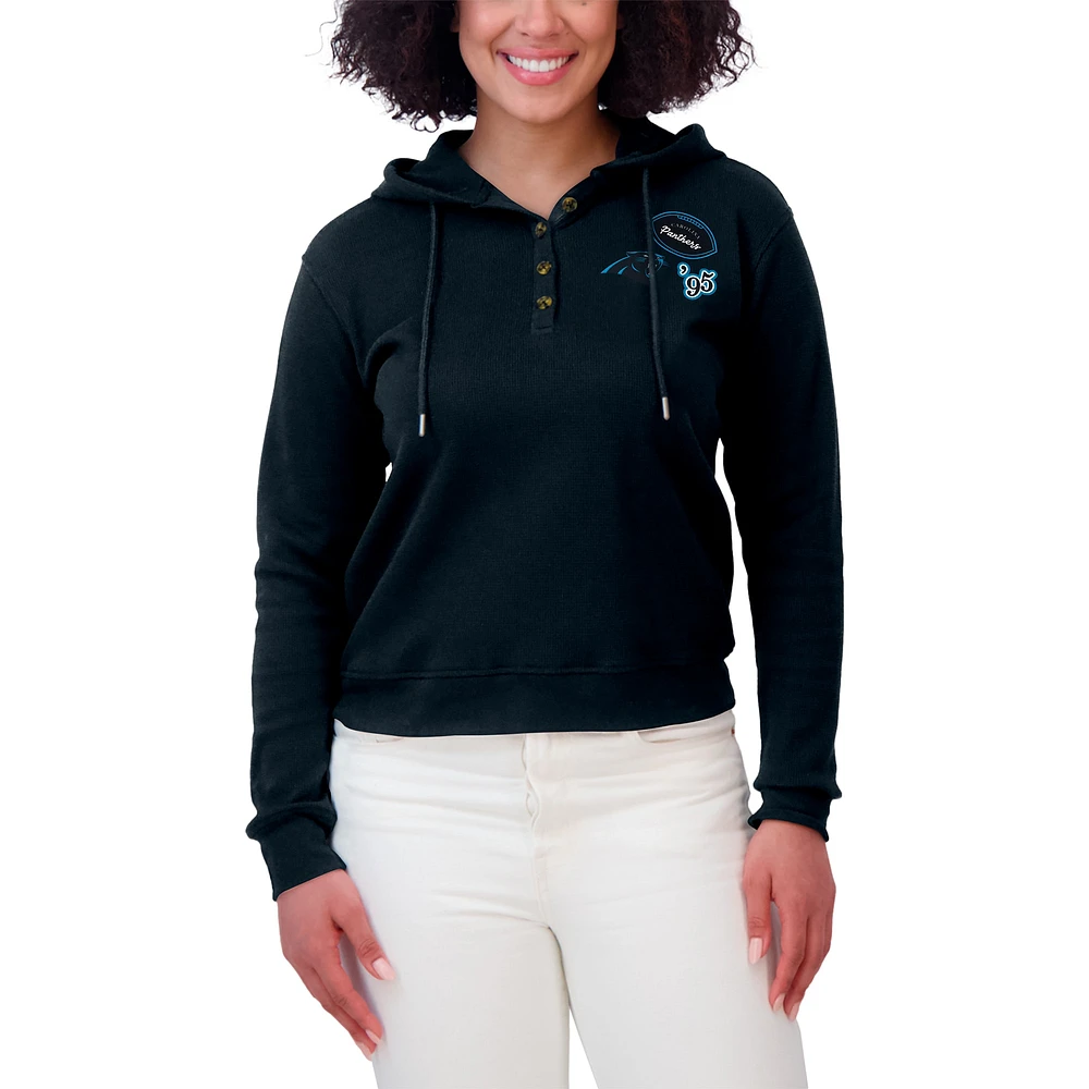 Women's WEAR by Erin Andrews  Black Carolina Panthers Plus Waffle Hoodie Pullover Top