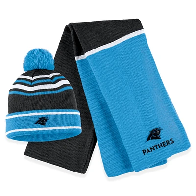 Ensemble bonnet à revers colorblock bleu Carolina Panthers avec pompon et écharpe pour femme WEAR by Erin Andrews