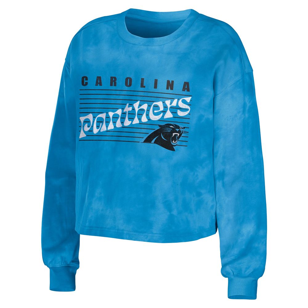 Women's Wear by Erin Andrews White Carolina Panthers Domestic Cropped Long Sleeve T-Shirt Size: Medium