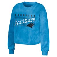 Women's WEAR by Erin Andrews Blue Carolina Panthers Tie-Dye Cropped Pullover Sweatshirt & Shorts Lounge Set