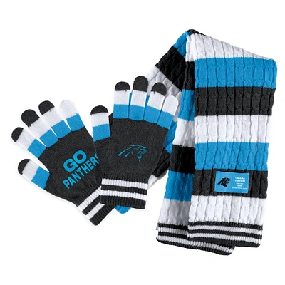 Ensemble écharpe et gants rayés Carolina Panthers pour femme WEAR by Erin Andrews