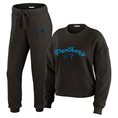 Ensemble de détente pour femme WEAR by Erin Andrews avec t-shirt à manches longues et pantalon en tricot tri-blend couleur crème Carolina Panthers grande taille