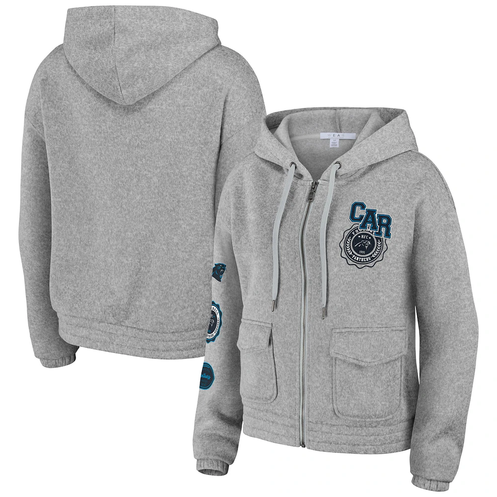 Women's WEAR by Erin Andrews Heather Gray Carolina Panthers Full-Zip Hoodie