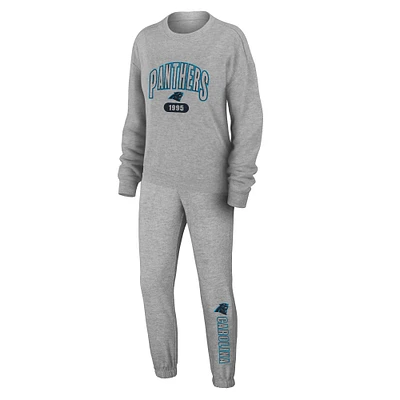 Women's WEAR by Erin Andrews Heather Gray Carolina Panthers Knit Long Sleeve Tri-Blend T-Shirt & Pants Sleep Set