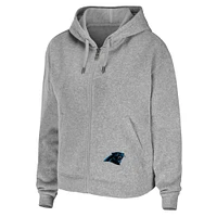 Women's WEAR by Erin Andrews Heathered Gray Carolina Panthers Team Full-Zip Hoodie