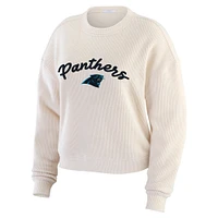 Women's WEAR by Erin Andrews  Oatmeal Carolina Panthers Rib-Knit Long Sleeve T-Shirt & Pants Lounge Set