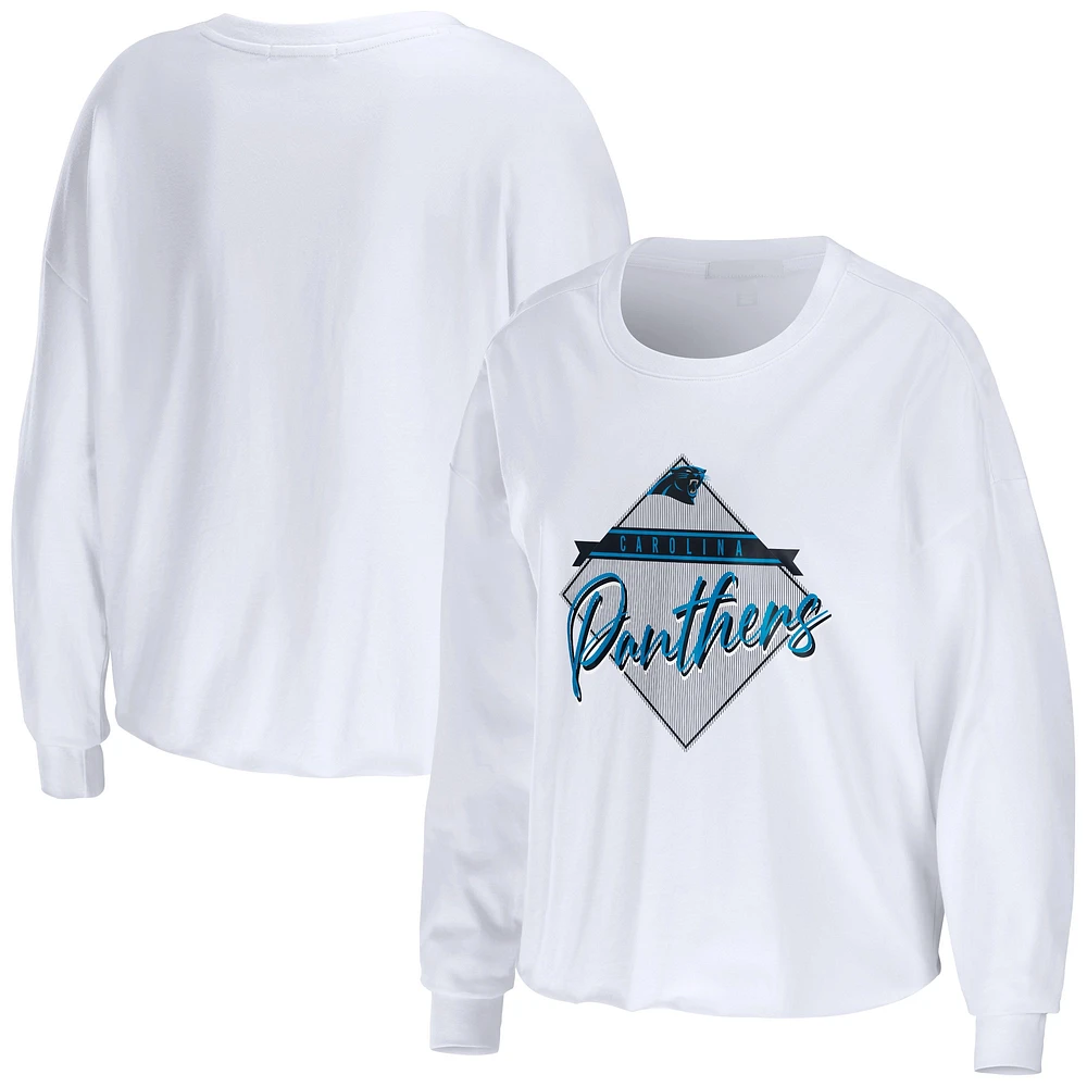 T-shirt court à manches longues blanc Carolina Panthers pour femme WEAR by Erin Andrews