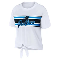 Women's WEAR by Erin Andrews White Carolina Panthers Front Tie Retro T-Shirt