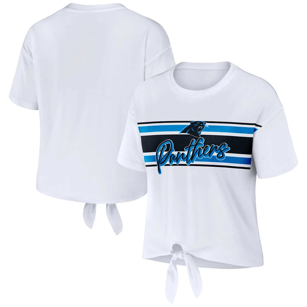 T-shirt rétro à nouer devant blanc Carolina Panthers pour femme WEAR by Erin Andrews