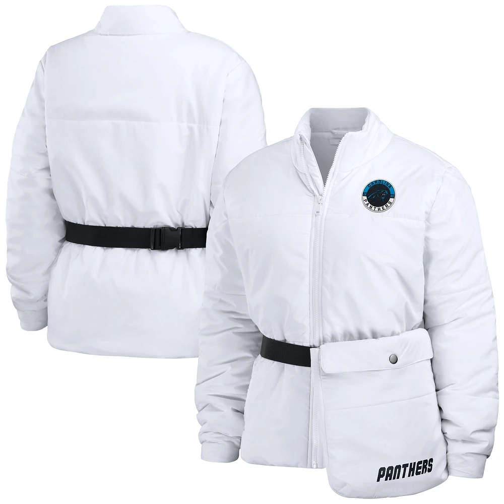 Women's WEAR by Erin Andrews  White Carolina Panthers Packaway Full-Zip Puffer Jacket