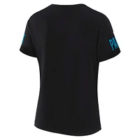 Women's WEAR by Erin Andrews x Gracie Hunt Black Carolina Panthers Draft Me Lace-Up T-Shirt