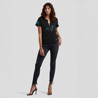 T-shirt à lacets noir Carolina Panthers Draft Me pour femme WEAR by Erin Andrews x Gracie Hunt