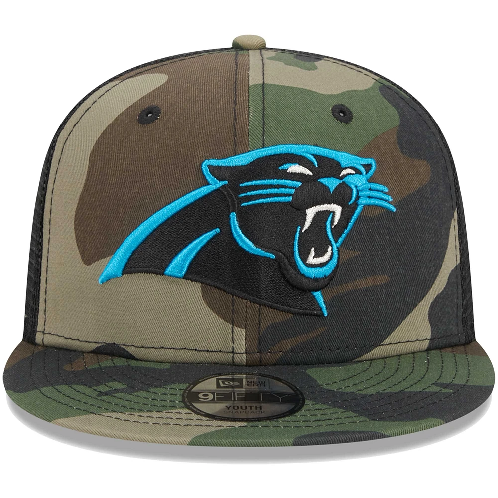 Casquette New Era Camo Carolina Panthers Main Trucker 9FIFTY Snapback pour jeune