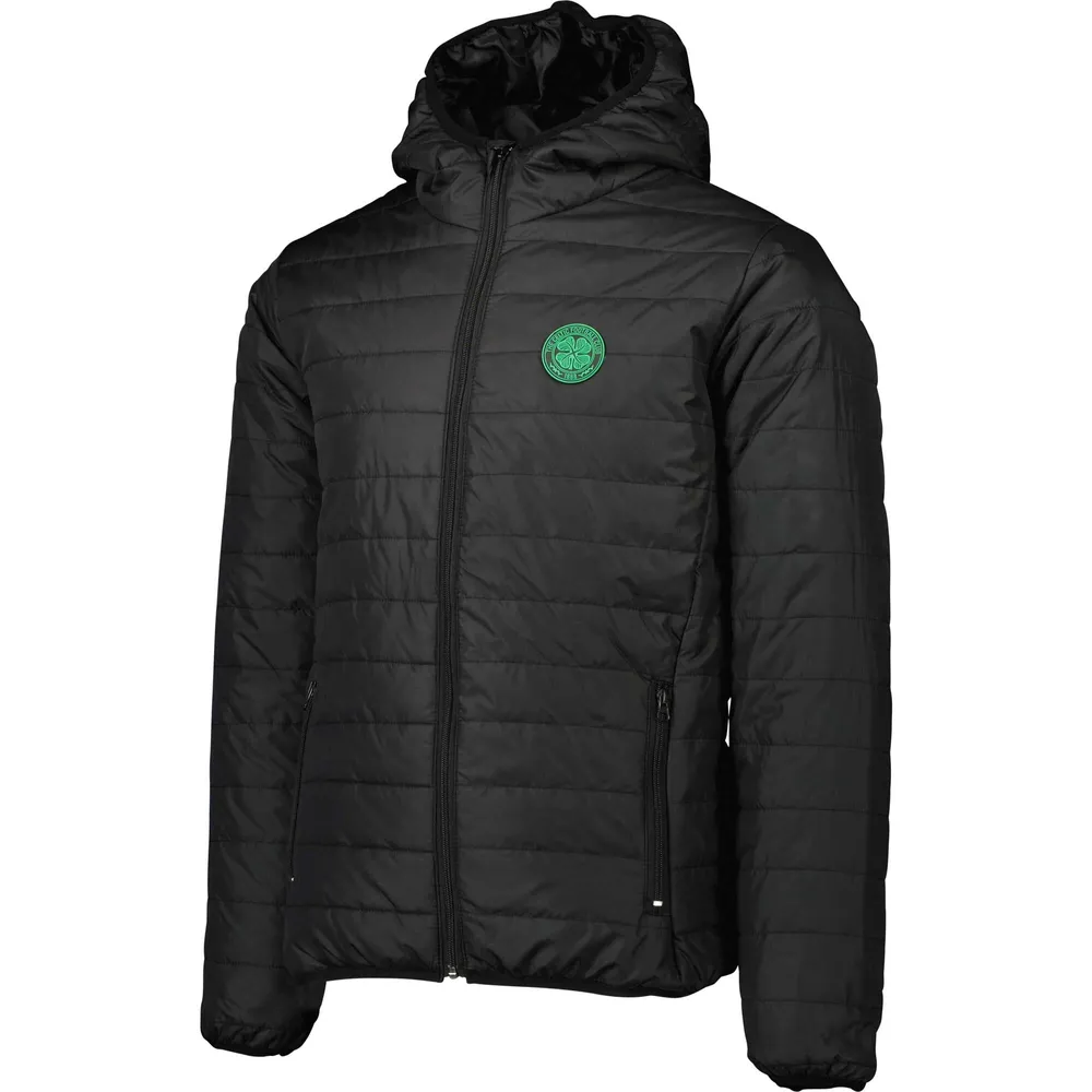 Men's Black Celtic Padded Hoodie Full-Zip Jacket