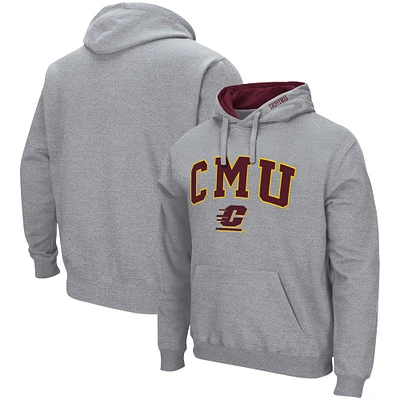 Men's Colosseum Heathered Gray Cent. Michigan Chippewas Arch and Logo Pullover Hoodie