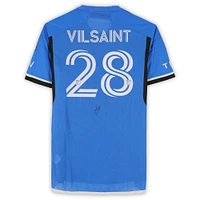 Maillot adidas bleu numéro 28 autographié par Jules-Anthony Vilsaint du CF Montréal pour la saison 2024 de la MLS - Taille M