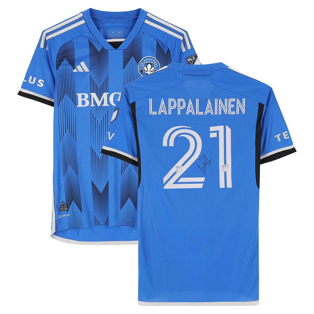 Maillot adidas bleu numéro 21 autographié par Lassi Lappalainen du CF Montréal pour la saison 2024 de la MLS - Taille M