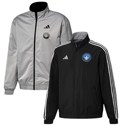 Veste d'équipe réversible à glissière pleine longueur CF Montreal 2023 On-Field Anthem adidas noir/gris pour homme