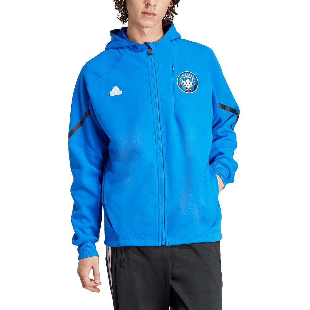 Veste bleue adidas CF Montreal 2024 Anthem Travel à manches raglan et entièrement zippée pour homme