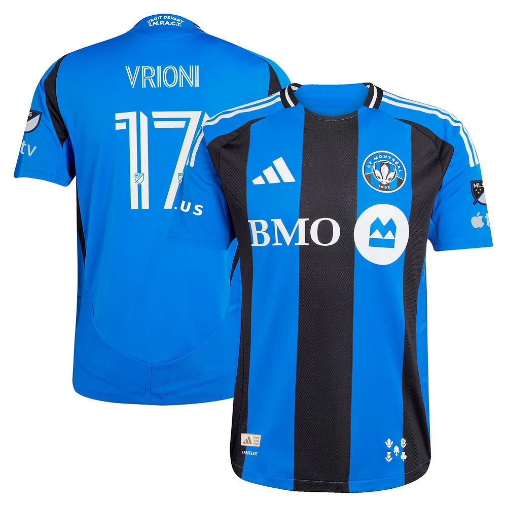Men's adidas Giacomo Vrioni Blue CF Montréal 2025 Original Authentic Player Jersey