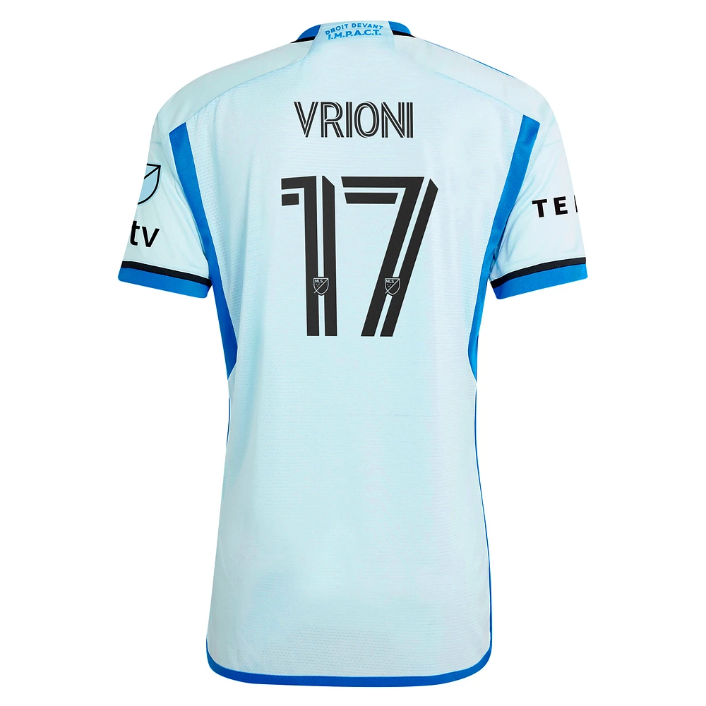 Men's adidas Giacomo Vrioni Light Blue CF Montréal 2024 Original Authentic Player Jersey