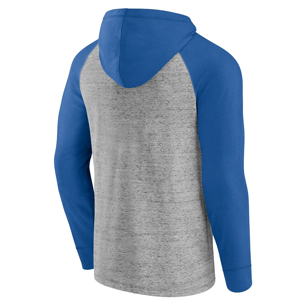 Men's Fanatics Heather Gray/Blue CF Montreal Deflection Raglan Pullover Hoodie