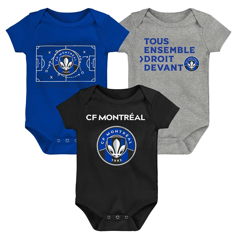 Ensemble de 3 bodys CF Montreal pour nouveau-nés et nourrissons, bleu/noir/gris