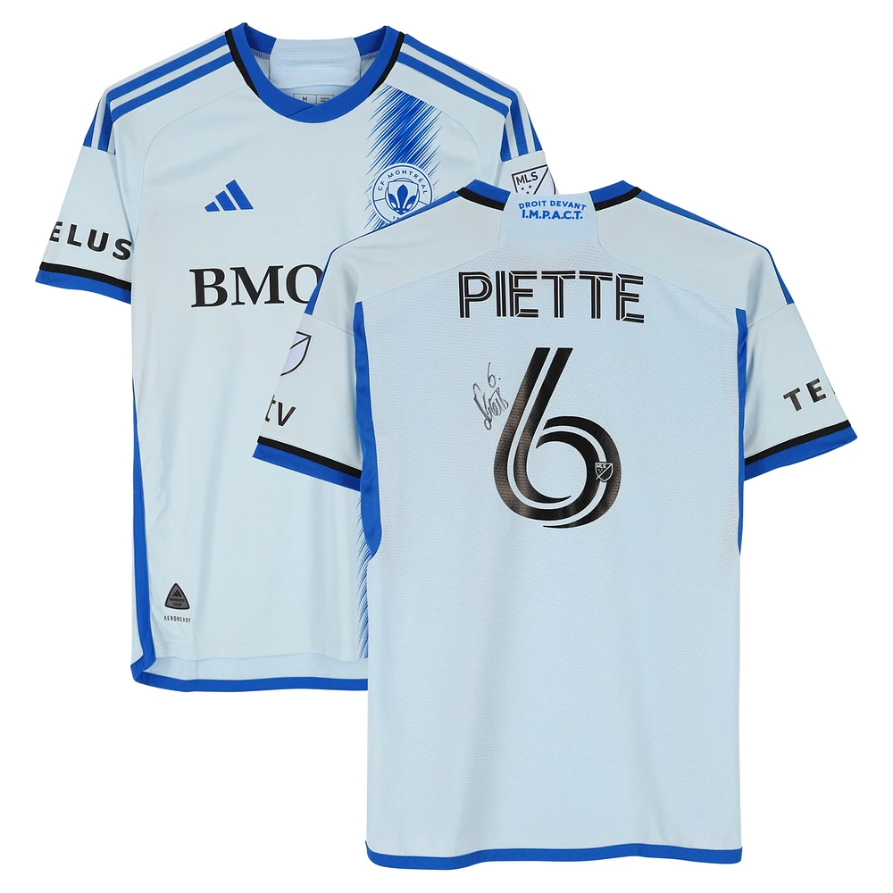 Maillot adidas bleu clair numéro 6 autographié par Samuel Piette du CF Montréal lors de la saison 2024 de la MLS - Taille M