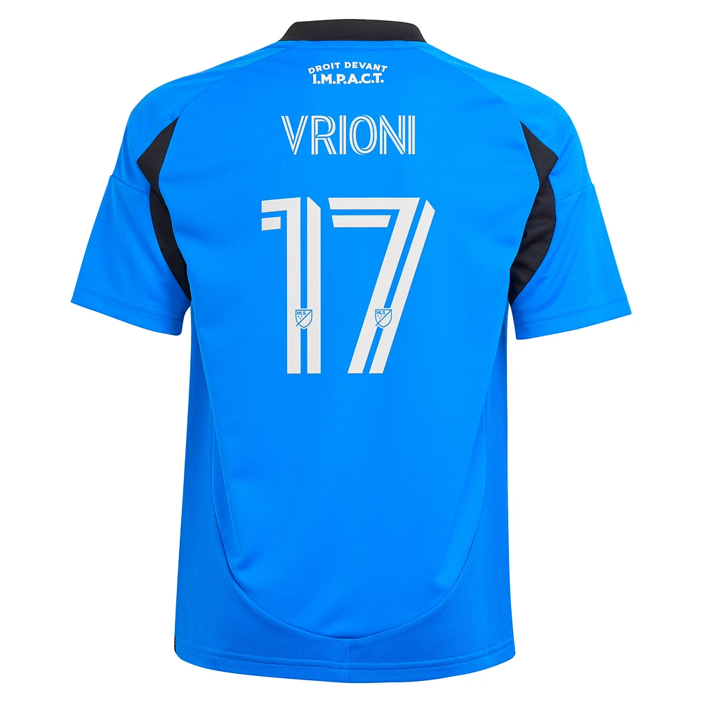 Maillot réplique original de joueur Montréal 2025 adidas Giacomo Vrioni bleu CF pour jeune