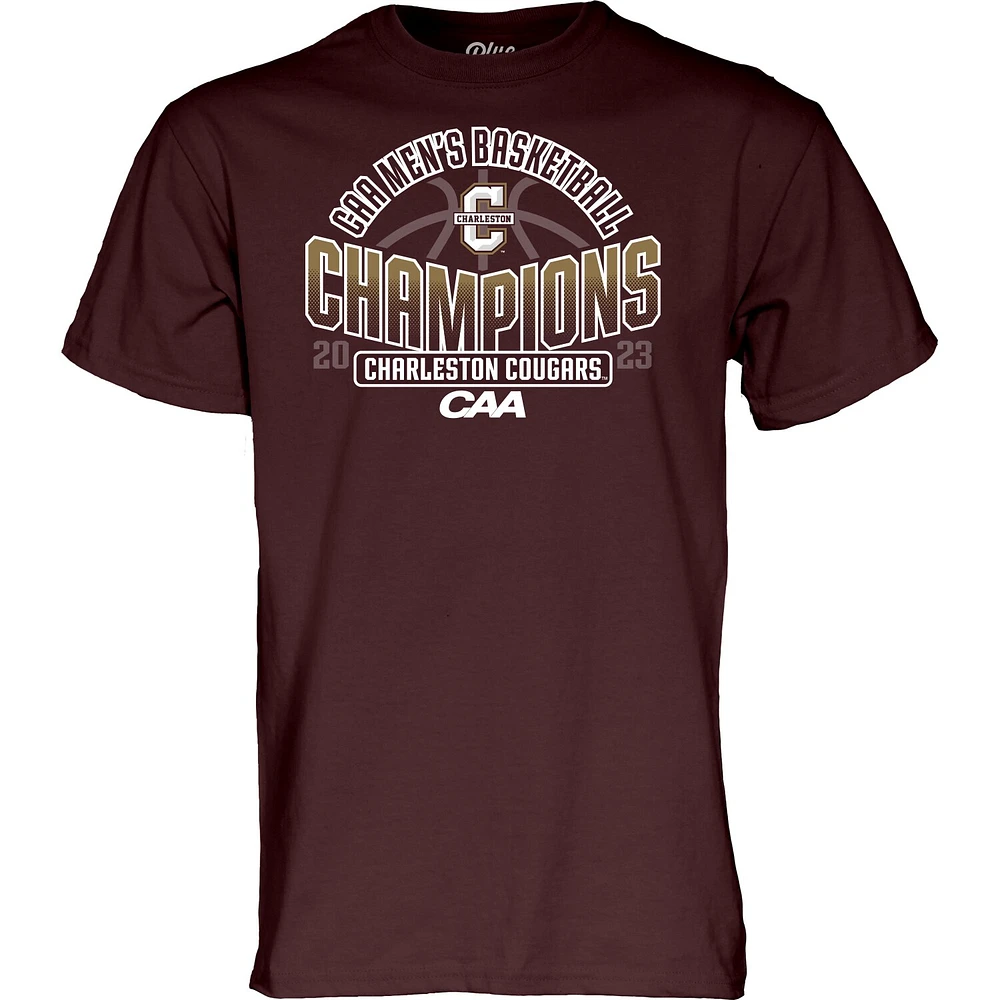 Blue 84  Maroon Charleston Cougars 2023 CAA Men's Basketball Conference Tournament Champions Locker Room T-Shirt