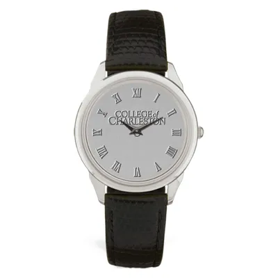 Charleston Cougars Medallion Black Leather Wristwatch - Silver