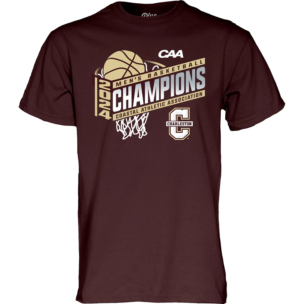 T-Shirt unisexe bleu 84 Maroon Charleston Cougars 2024 CAA pour hommes, tournoi de conférence basket-ball, Champions vestiaire