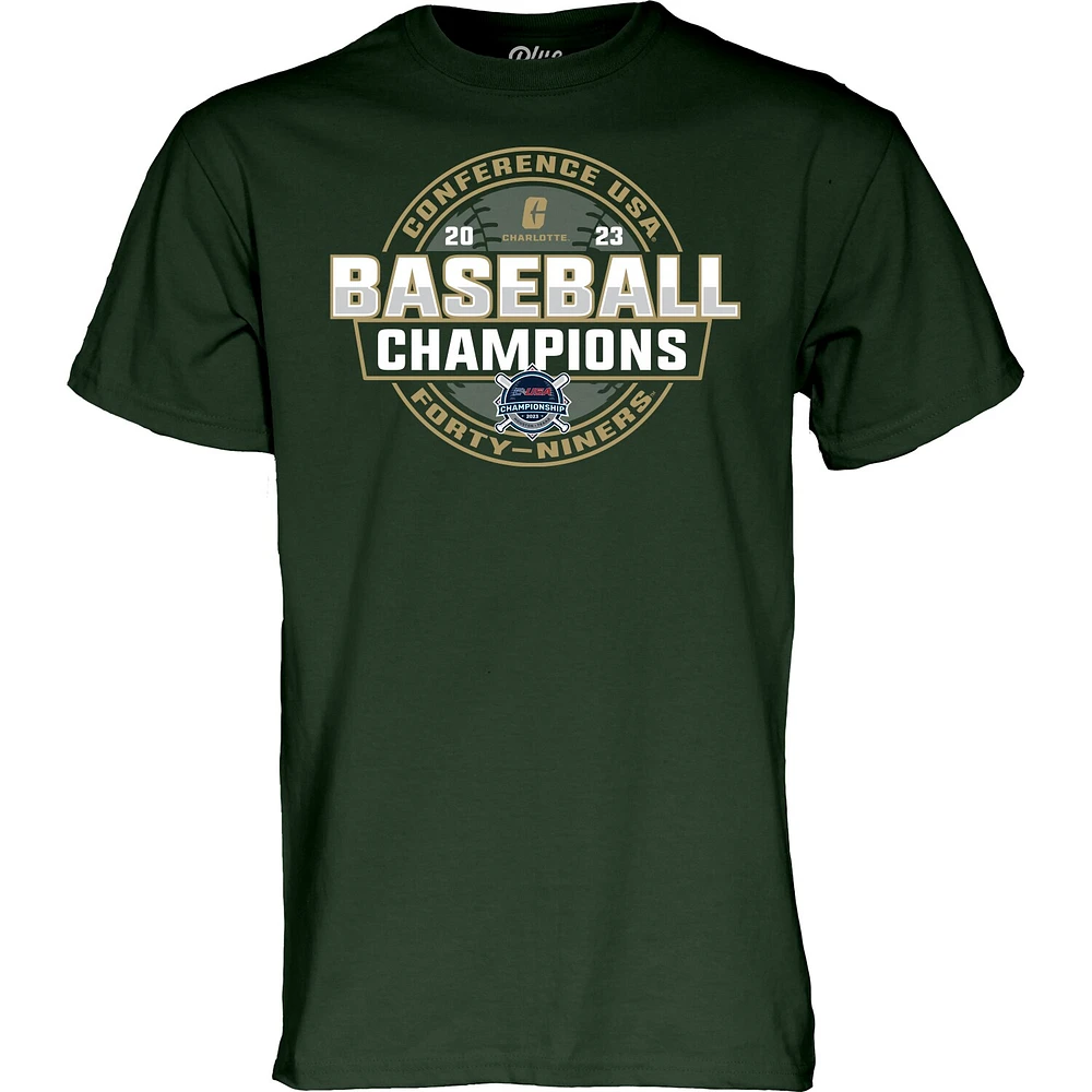 Blue 84  Green Charlotte 49ers 2023 C-USA Baseball Conference Tournament Champions T-Shirt