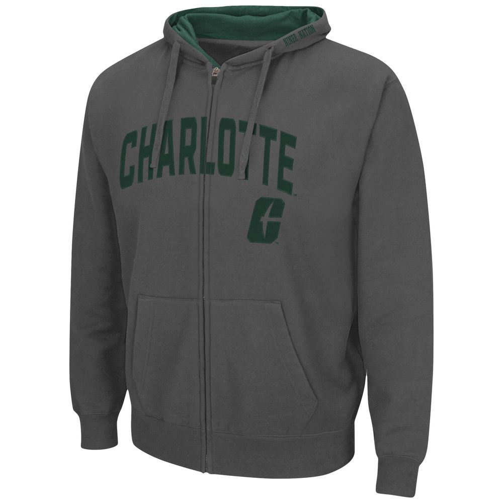 Men's Colosseum Charcoal Charlotte 49ers Arch & Logo 3.0 Full-Zip Hoodie