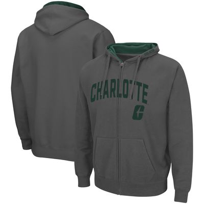 Men's Colosseum Charcoal Charlotte 49ers Arch & Logo 3.0 Full-Zip Hoodie