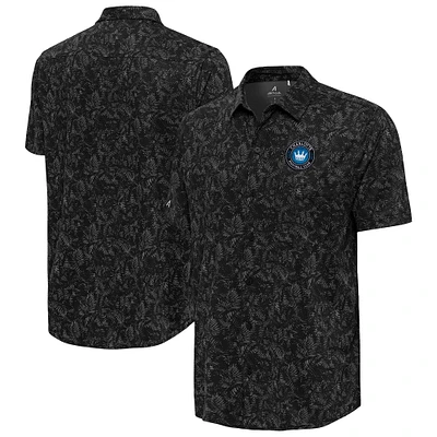 Men's Antigua  Black Charlotte FC Lush Woven Button-Up Top