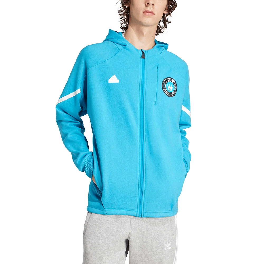 Veste bleue adidas Charlotte FC 2024 Anthem Travel à manches raglan et fermeture éclair pour homme