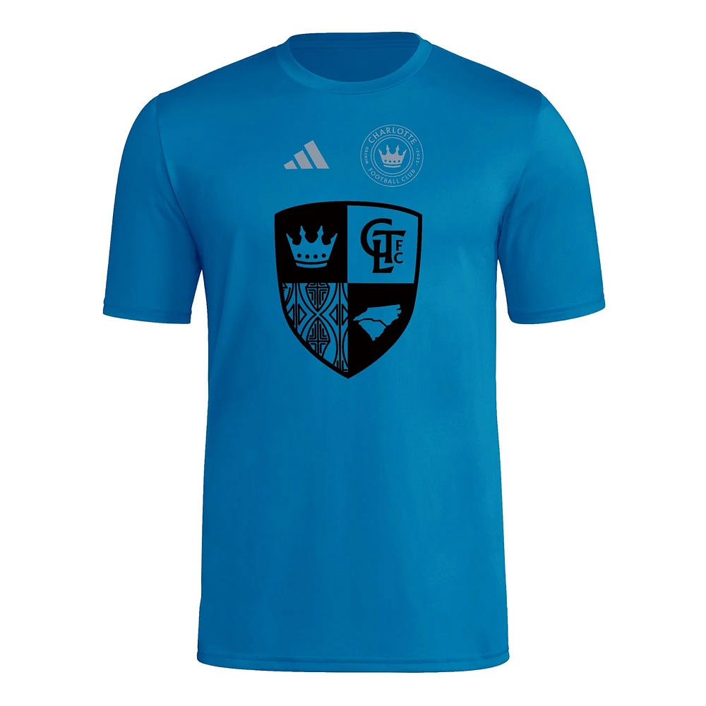 T-shirt adidas bleu Charlotte FC 2025 pour homme avec maillot Hook AEROREADY