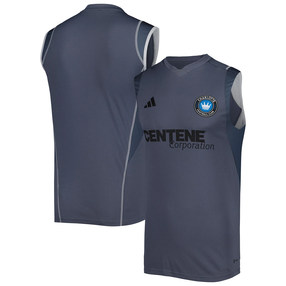 Maillot d'entraînement sans manches Charlotte FC 2023 pour homme adidas Gris