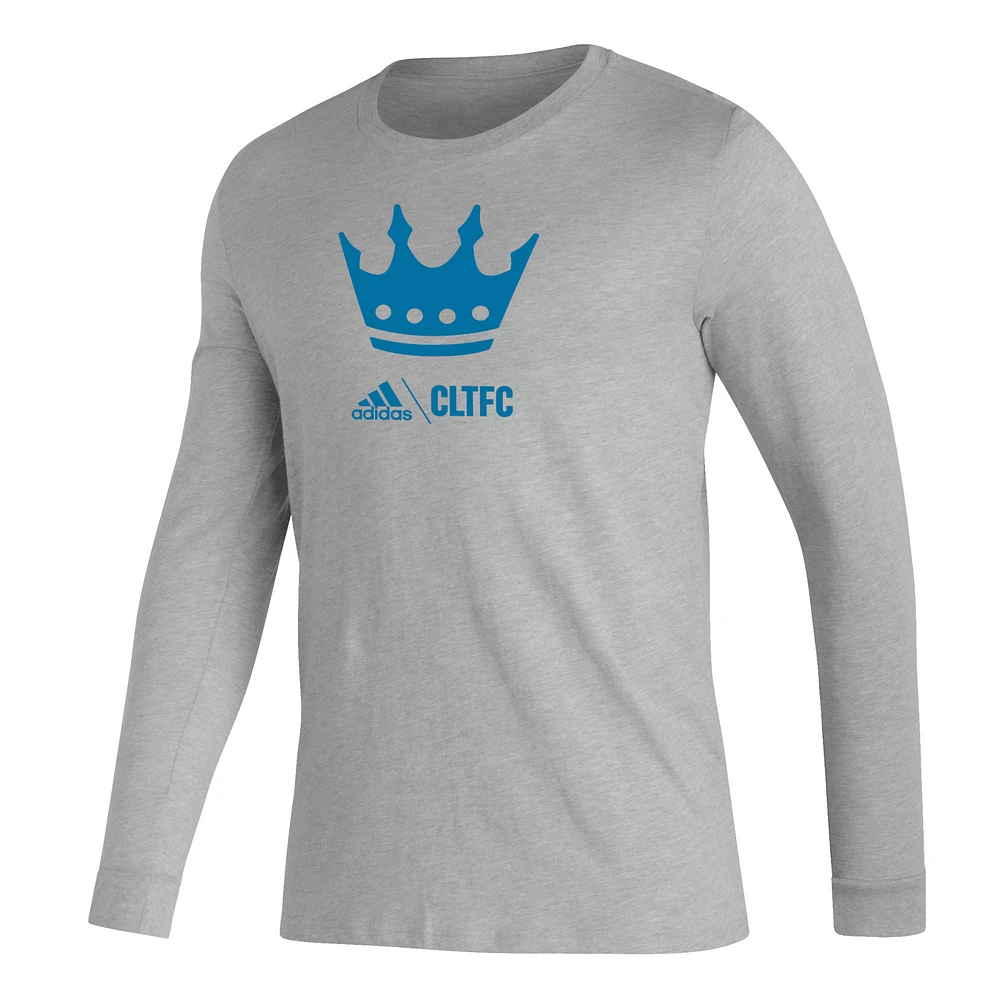 T-shirt à manches longues adidas Charlotte FC Icon gris chiné pour homme