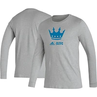 T-shirt à manches longues adidas Charlotte FC Icon gris chiné pour homme