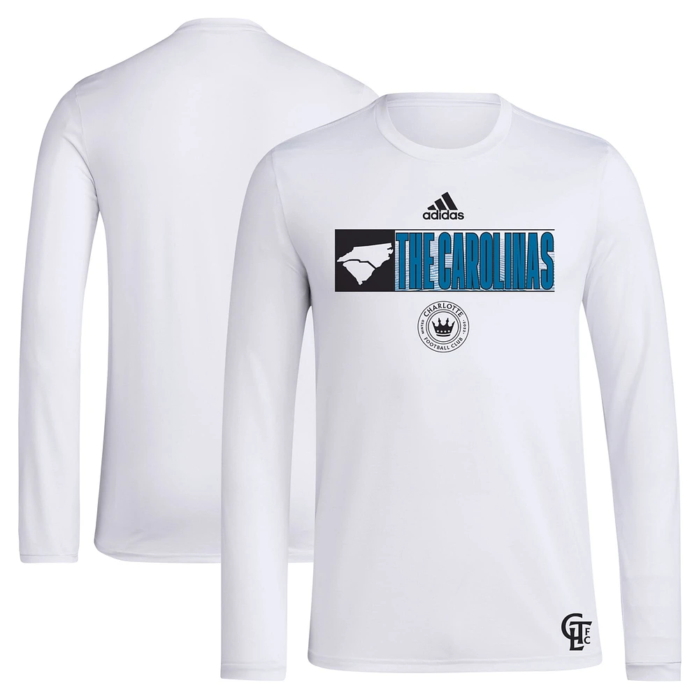 Men's adidas White Charlotte FC 2024 Jersey Hook AEROREADY Long Sleeve T-Shirt