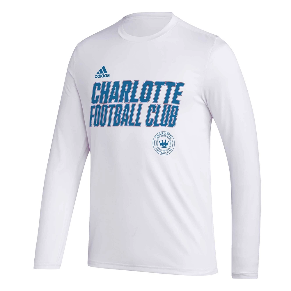 Men's adidas White Charlotte FC Jersey Hook AEROREADY Long Sleeve T-Shirt