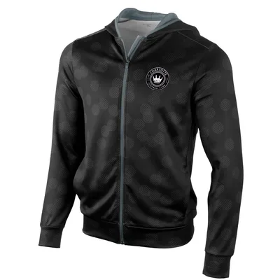 Antigua Charlotte FC Black Brushed Metallic Logo Phantom Full-Zip Hoodie