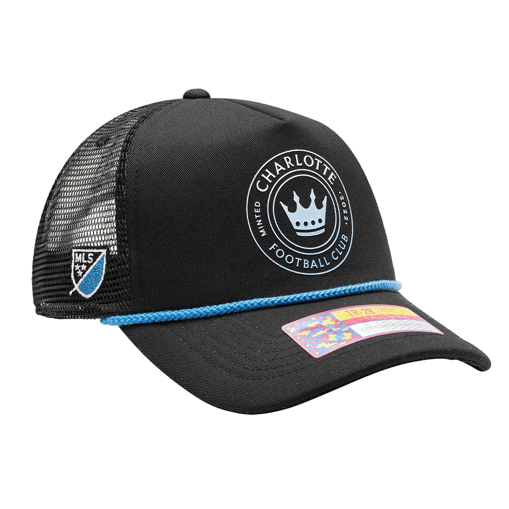 Casquette réglable noire Charlotte FC Atmosphere Trucker pour homme