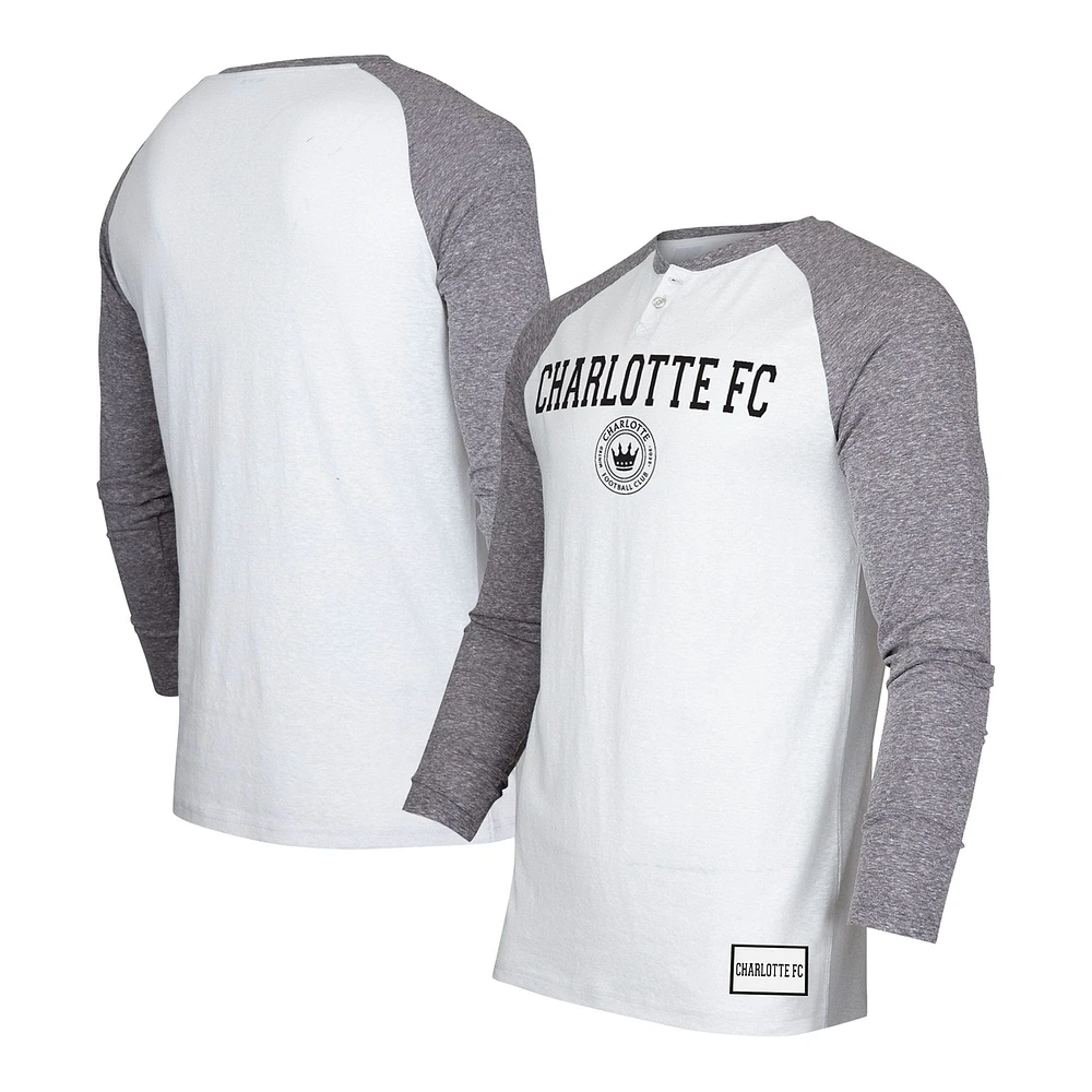 Men's Concepts Sport White/Charcoal Charlotte FC Concord Henley Raglan Long Sleeve T-Shirt