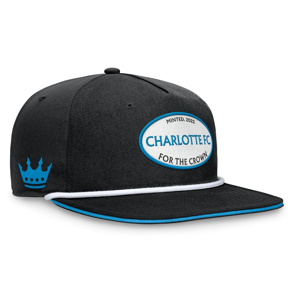 Casquette Snapback Charlotte FC Iron Golf noire de marque Fanatics pour hommes