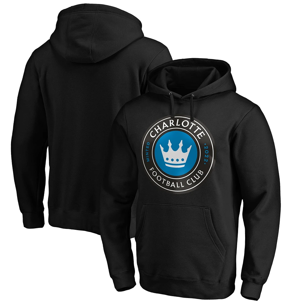 Men's Fanatics Black Charlotte FC Primary Logo Fitted Pullover Hoodie