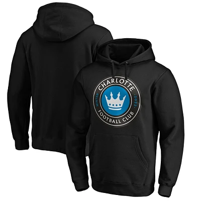 Men's Fanatics Black Charlotte FC Primary Logo Fitted Pullover Hoodie